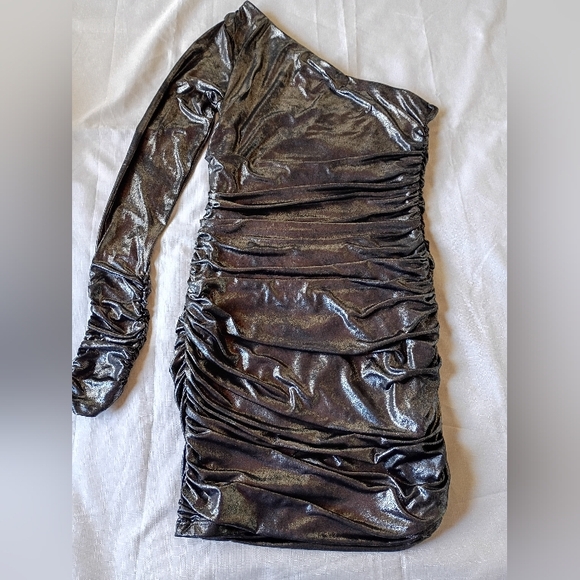 Forever 21 Shimmering Silver Long Sleeve Dress Size M - Picture 4 of 8